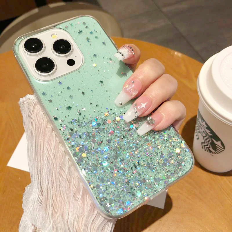 Dream Glitter Silicone Epoxy Soft Case for Samsung S24 ULTRA S23 Plus S25 A05S M54 F54 M34 A25 A15 A35 A55 thin Clear Cover