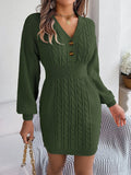 Twist Women Knitted Dress V-neck Autumn 2024 Knitwear Ladies Winter Lantern Sleeve Vintage Wool Vestido Dropshippping