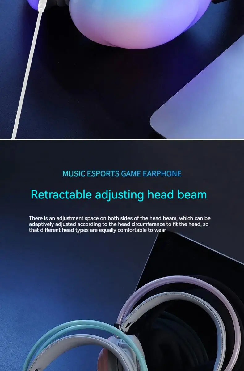 New Wireless Bluetooth Headphones RGB Flowing Colorful Lamp Head Earphones Hifi Stereo Noise Reduction Gaming Headsets With Mic