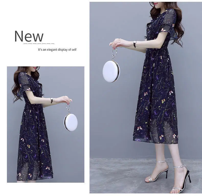 Stylish Casual Butterfly Printed Midi Dress Summer Bandage Elegant V-Neck Female Clothing A-Line Commute Ruffles Spliced Dresses