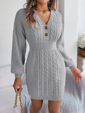 Twist Women Knitted Dress V-neck Autumn 2024 Knitwear Ladies Winter Lantern Sleeve Vintage Wool Vestido Dropshippping