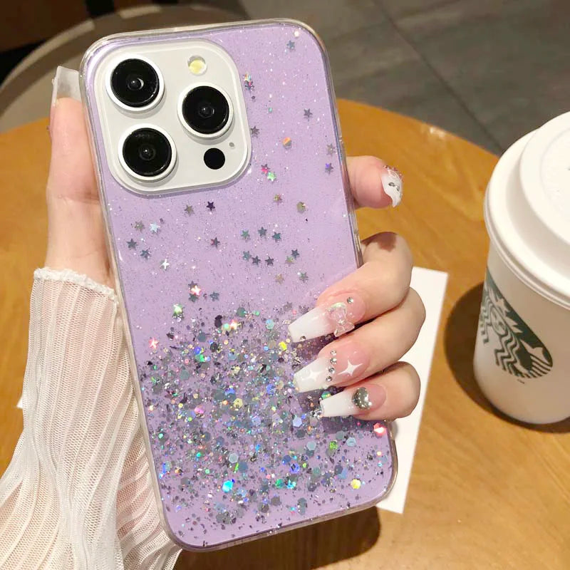 Dream Glitter Silicone Epoxy Soft Case for Samsung S24 ULTRA S23 Plus S25 A05S M54 F54 M34 A25 A15 A35 A55 thin Clear Cover