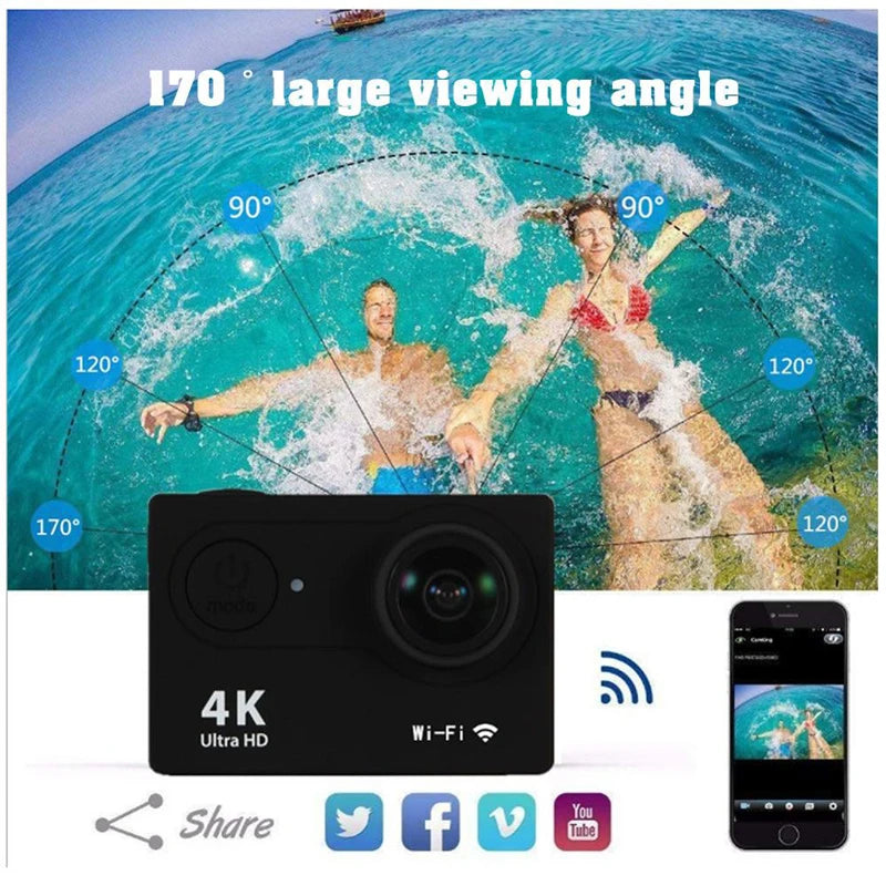 Original Ultra HD 4K Action Camera 1080P/30fps WiFi 2.0-inch Screen 170D Waterproof Underwater Helmet GO Recording Cameras Pro