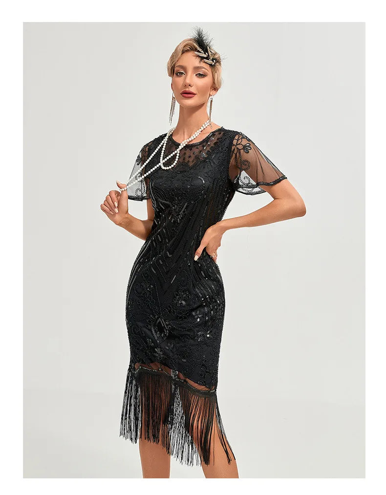 1920s Flapper Vintage Sequin Dress Great Gatsby Cocktail Party Tassel Dress Wedding Party Dance Dress Beaded Dress