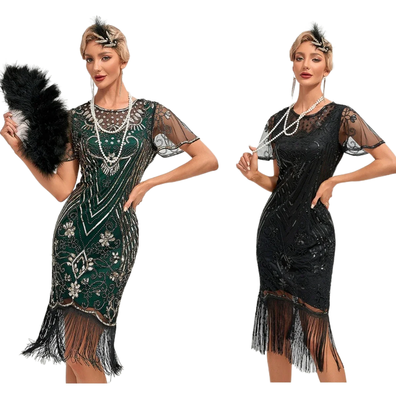 1920s Flapper Vintage Sequin Dress Great Gatsby Cocktail Party Tassel Dress Wedding Party Dance Dress Beaded Dress