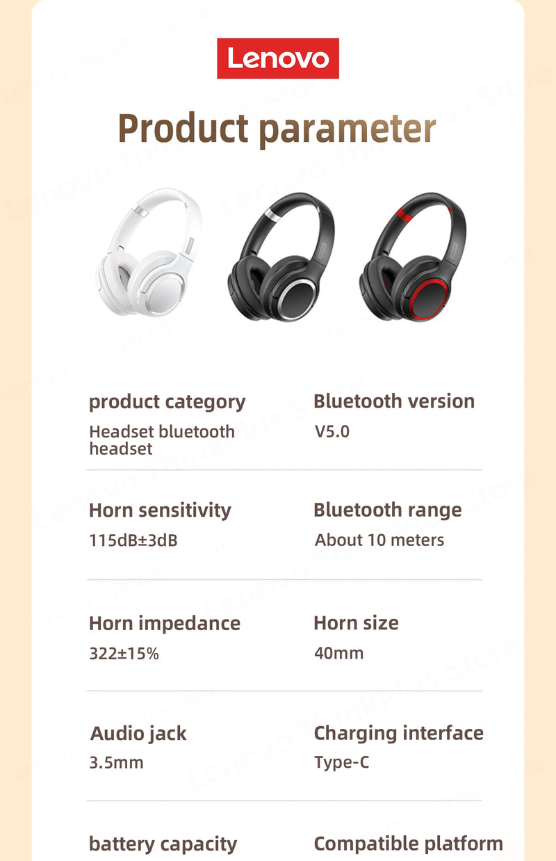 100% Original Lenovo TH40 Sports Headphones HIFI Sound Quality Smart Noise Cancelling Stereo Wireless Bluetooth Earphones