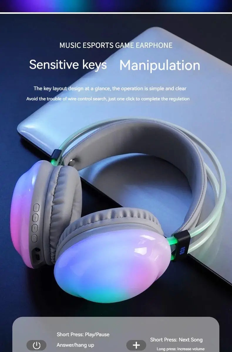 New Wireless Bluetooth Headphones RGB Flowing Colorful Lamp Head Earphones Hifi Stereo Noise Reduction Gaming Headsets With Mic