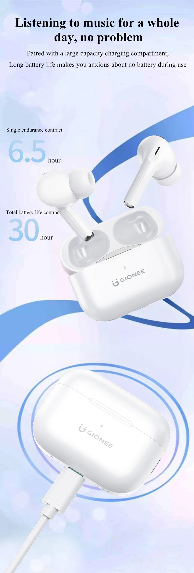 GIONEE JL005 In-ear ANC Wireless Earphone Bluetooth 5.3 Noise Cancellation Wireless Headphone Support 3D Spatial Audio Earbuds