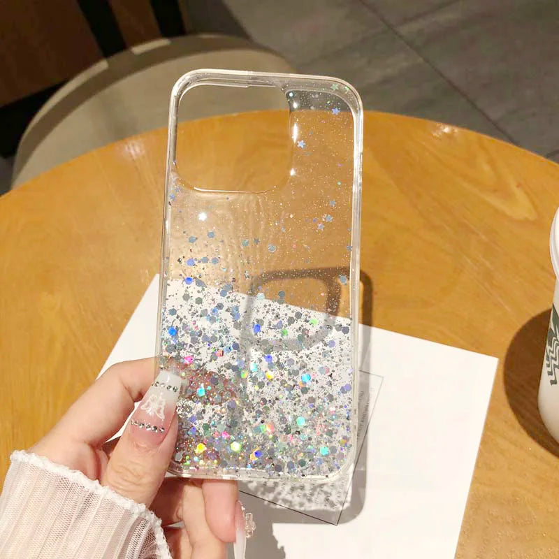 Dream Glitter Silicone Epoxy Soft Case for Samsung S24 ULTRA S23 Plus S25 A05S M54 F54 M34 A25 A15 A35 A55 thin Clear Cover