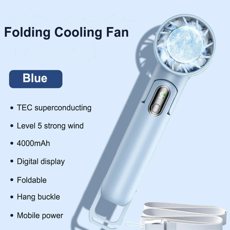 2024 Upgraded Handheld Fan 4000Ah USB Rechargeable Semiconductor Refrigeration Fan LED Digital Display Office Outdoor Air Cooler