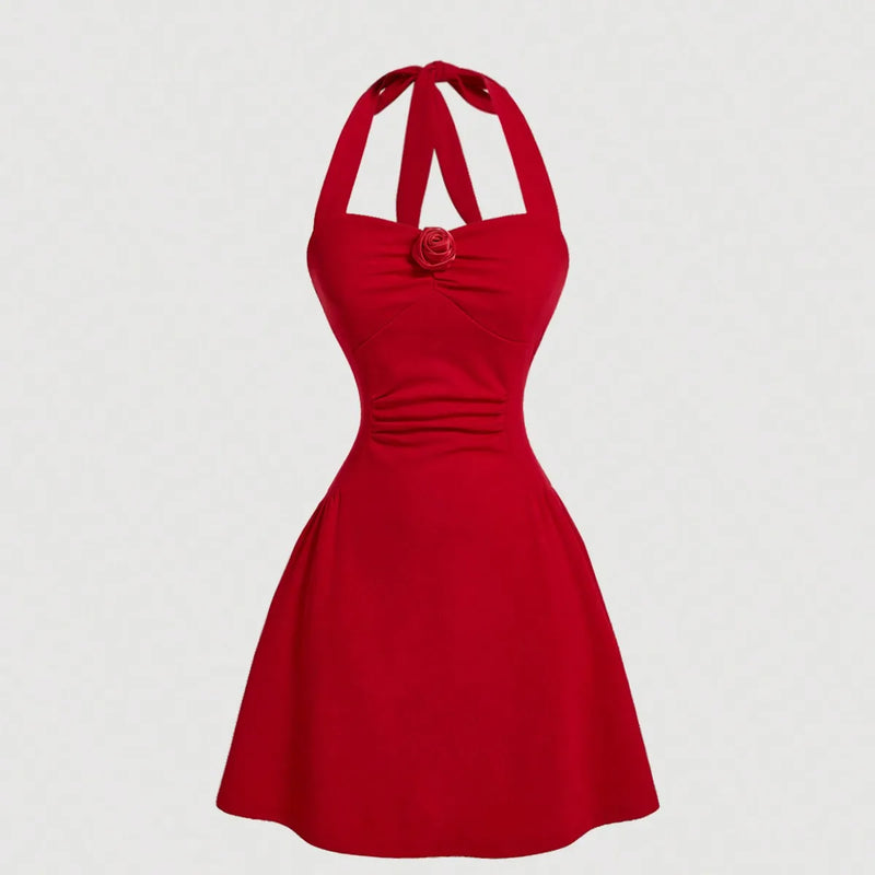 Vestido Halter com Laço Vermelho Feminino