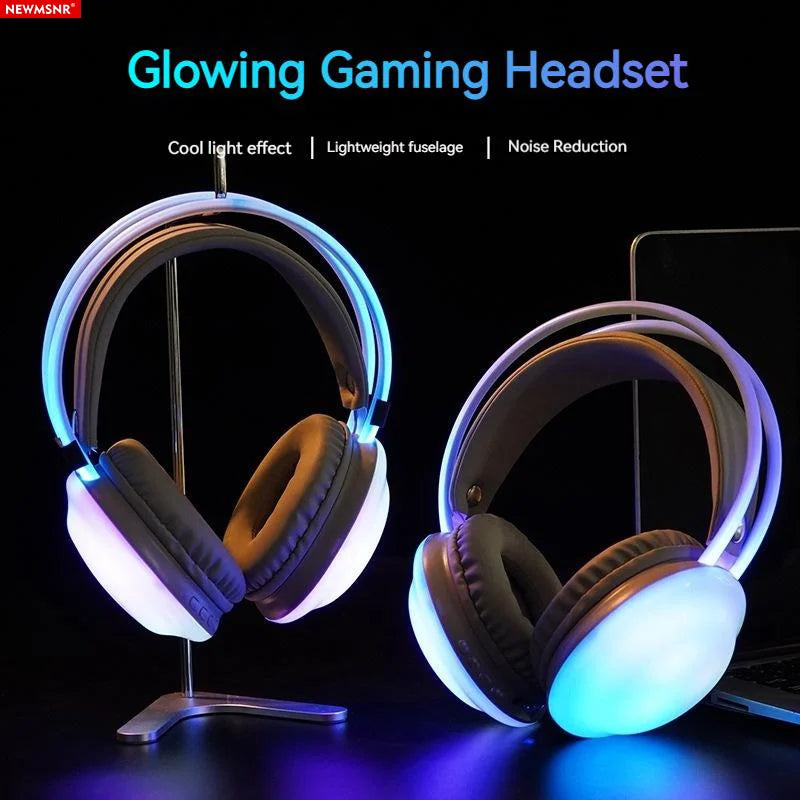 New Wireless Bluetooth Headphones RGB Flowing Colorful Lamp Head Earphones Hifi Stereo Noise Reduction Gaming Headsets With Mic