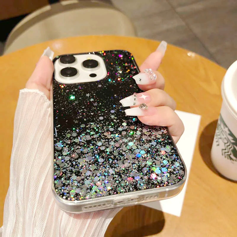 Dream Glitter Silicone Epoxy Soft Case for Samsung S24 ULTRA S23 Plus S25 A05S M54 F54 M34 A25 A15 A35 A55 thin Clear Cover