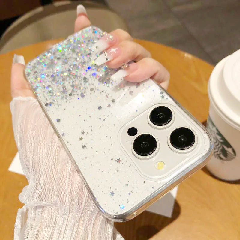 Dream Glitter Silicone Epoxy Soft Case for Samsung S24 ULTRA S23 Plus S25 A05S M54 F54 M34 A25 A15 A35 A55 thin Clear Cover