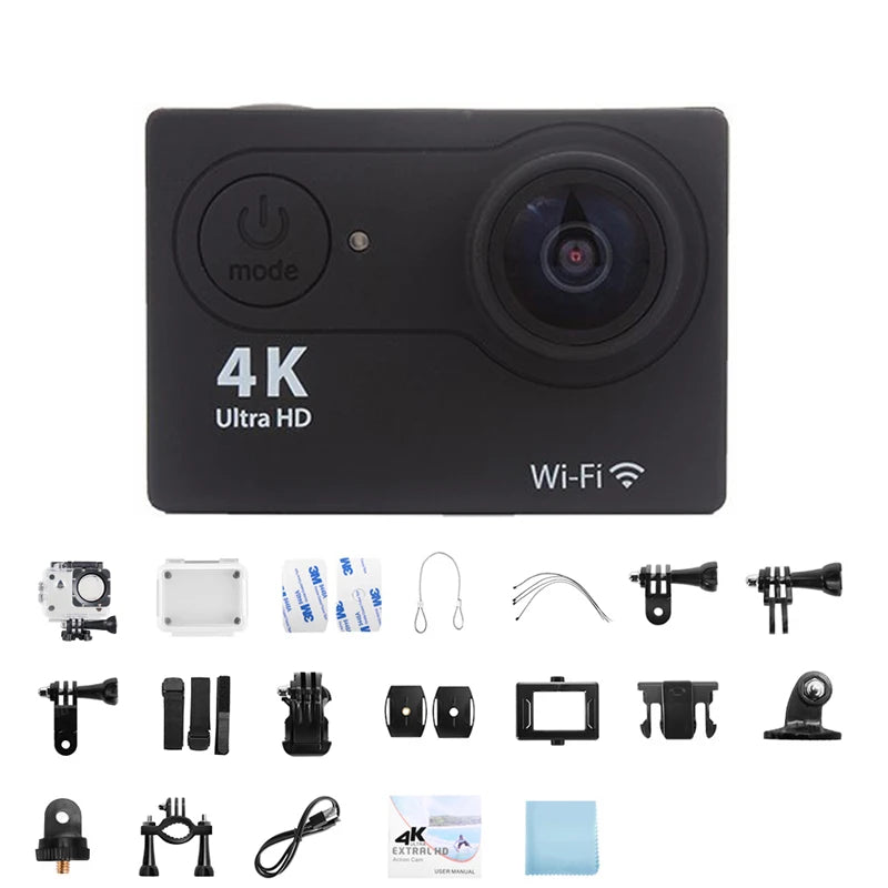 Original Ultra HD 4K Action Camera 1080P/30fps WiFi 2.0-inch Screen 170D Waterproof Underwater Helmet GO Recording Cameras Pro