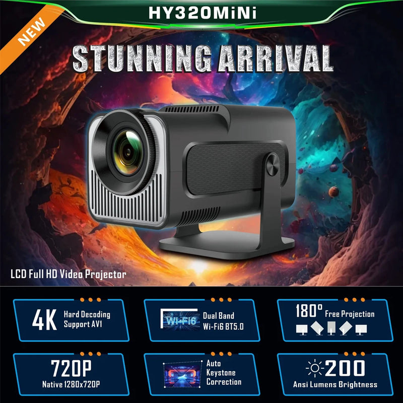 Salange Android 11 300ANSI HY320 Mini Projector 4K Native 720P Dual Wifi6 BT5.2 Cinema Outdoor Portable Projetor