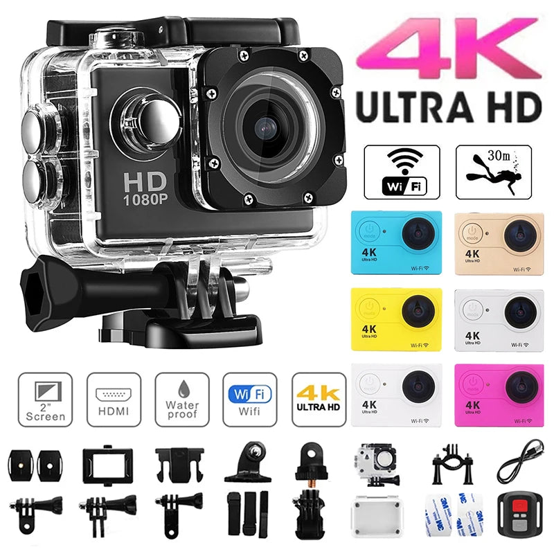 Original Ultra HD 4K Action Camera 1080P/30fps WiFi 2.0-inch Screen 170D Waterproof Underwater Helmet GO Recording Cameras Pro