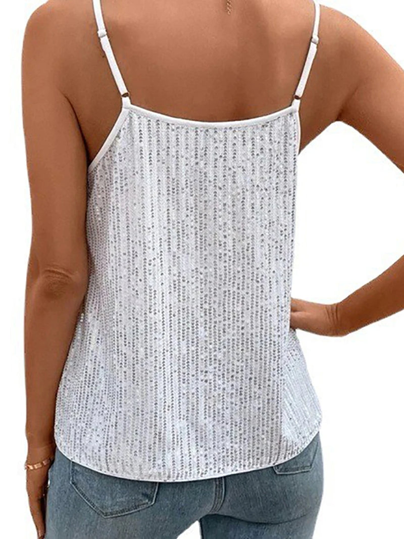 Stylish Sparkle Women s Sequin Halter Neck Sleeveless Shimmer Blouse Glitter Party Clubwear