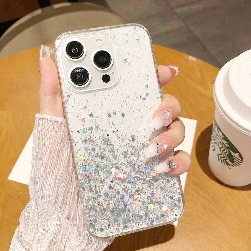 Dream Glitter Silicone Epoxy Soft Case for Samsung S24 ULTRA S23 Plus S25 A05S M54 F54 M34 A25 A15 A35 A55 thin Clear Cover