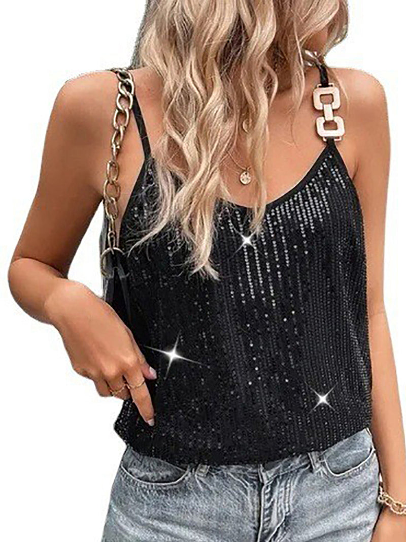 Stylish Sparkle Women s Sequin Halter Neck Sleeveless Shimmer Blouse Glitter Party Clubwear