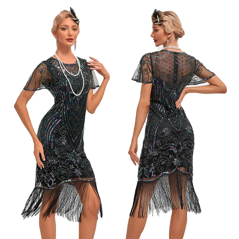 1920s Flapper Vintage Sequin Dress Great Gatsby Cocktail Party Tassel Dress Wedding Party Dance Dress Beaded Dress