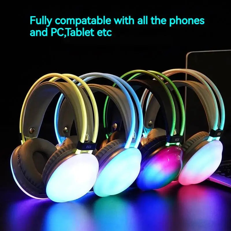 New Wireless Bluetooth Headphones RGB Flowing Colorful Lamp Head Earphones Hifi Stereo Noise Reduction Gaming Headsets With Mic