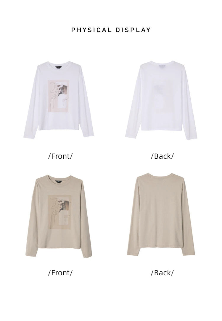 LOUIS YAO Women Tees Undershirt 2023 Autumn Long Sleeve O Neck Printed Long Sleeve T-shirt Women Top Casual Basic All Match Top