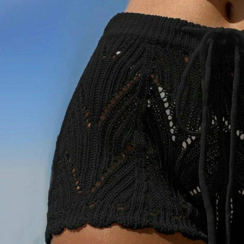 Breathable Summer Shorts Elegant Lace Beach Shorts for Women Knitted Drawstring Waist Soft Breathable Fabric High for Summer