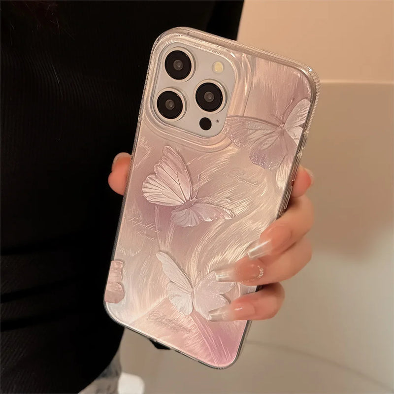 Luxury Ins Laser Butterfly Phone Case For iPhone 15 14 13 12 11 Pro Plus Hard IMD Shockproof Bumber Back Cover