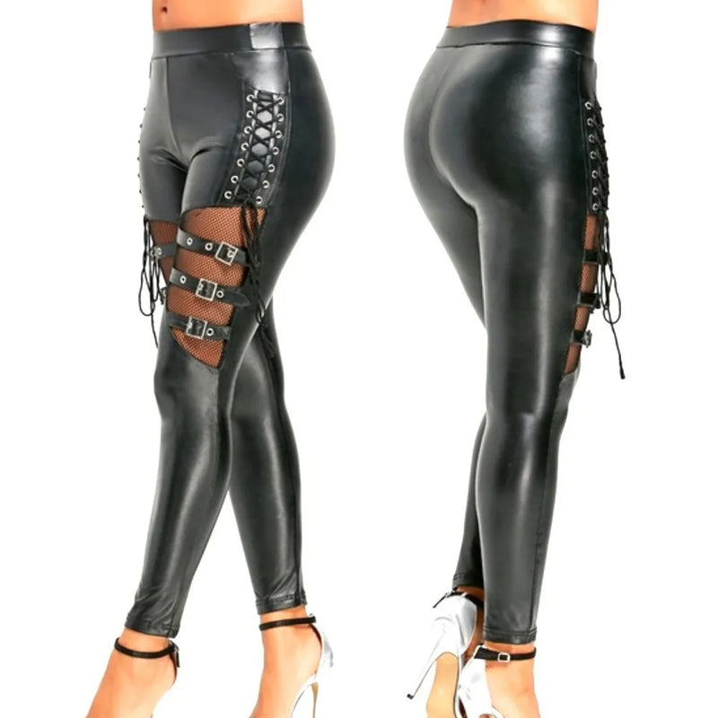 Women Leggings Sexy Like Lace Black Faux Leather Gothic Wet Look Clubwear Latex Legging Pants Slim Sexy Fashion Style New 2021