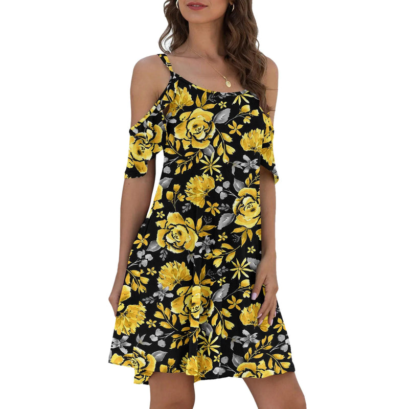 Woman Floral Print Dress Summer Fashion Spaghetti Strap Off Shoulder Sleeveless Dresses Holiday A-Line Mesh Fabric Vestidos 2024