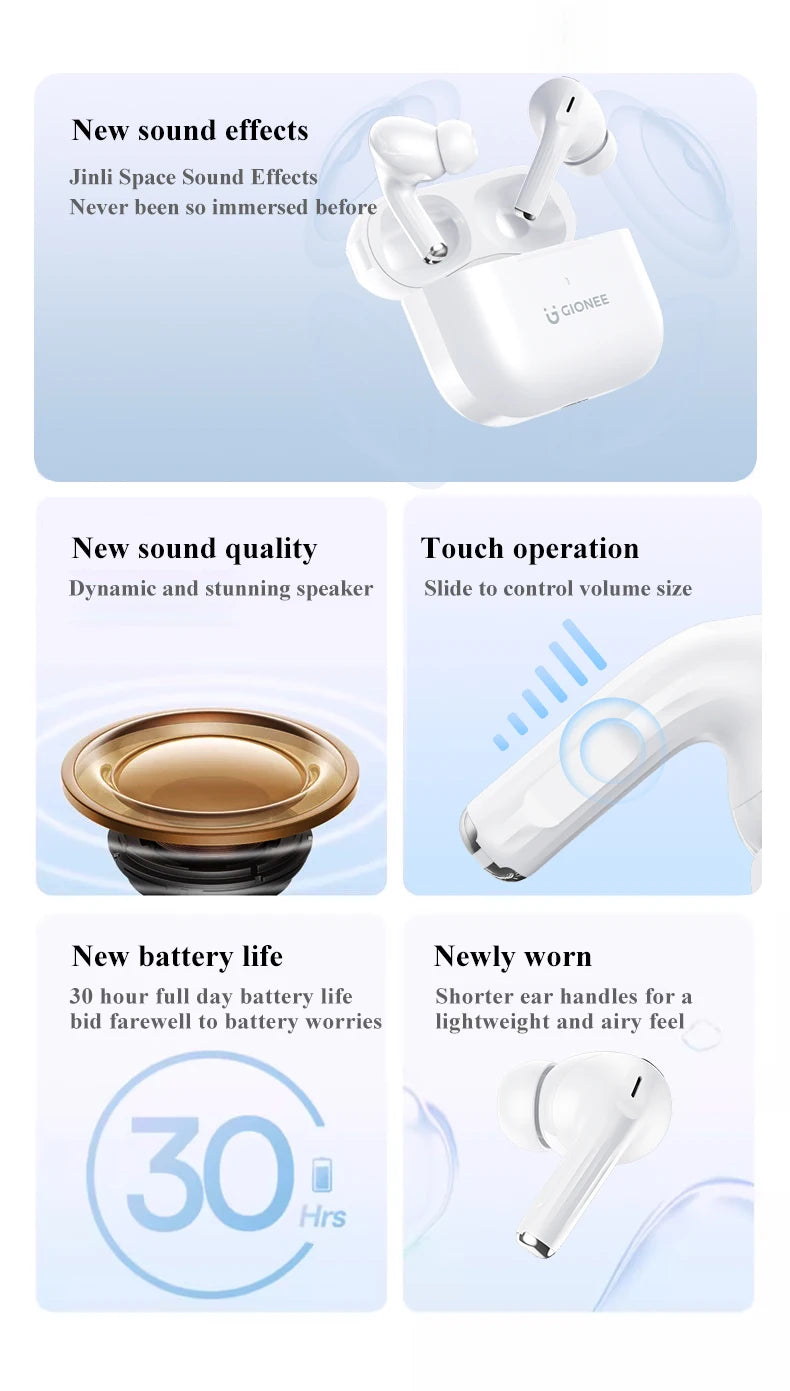 GIONEE JL005 In-ear ANC Wireless Earphone Bluetooth 5.3 Noise Cancellation Wireless Headphone Support 3D Spatial Audio Earbuds