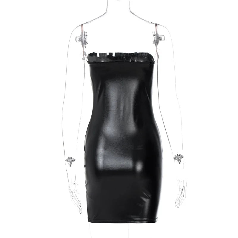 Hugcitar Pu Faux Leather Tube Mini Dress For Women Bodycon Sexy Streetwear Party Club Y2K Clothing Outfits Festival