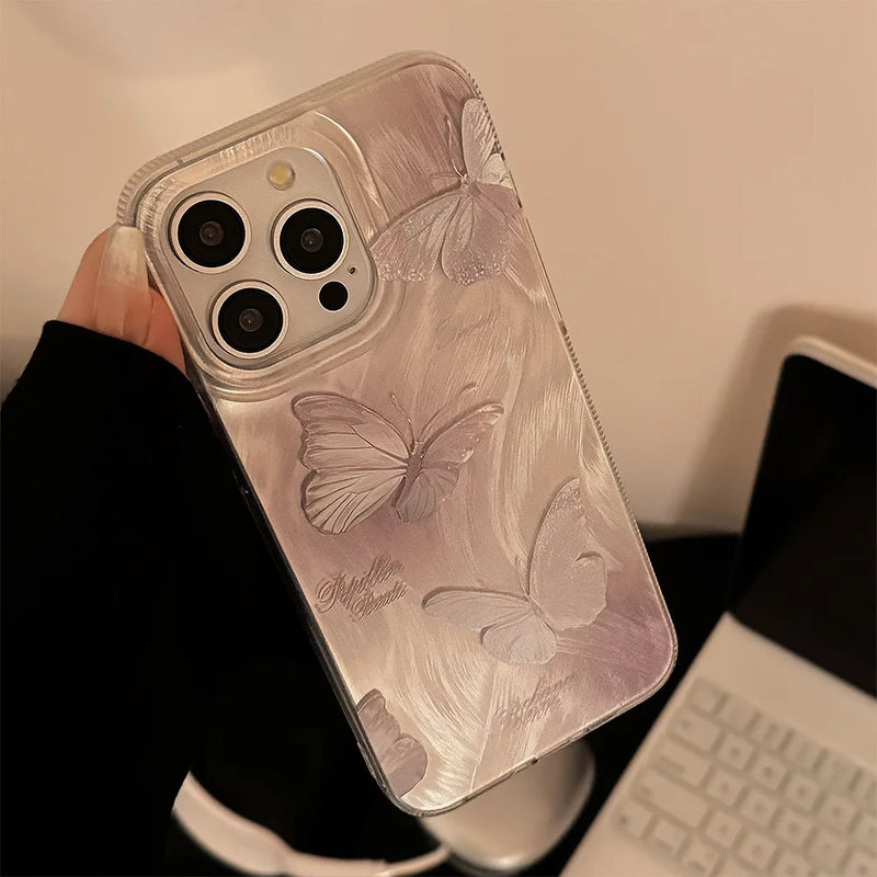 Luxury Ins Laser Butterfly Phone Case For iPhone 15 14 13 12 11 Pro Plus Hard IMD Shockproof Bumber Back Cover