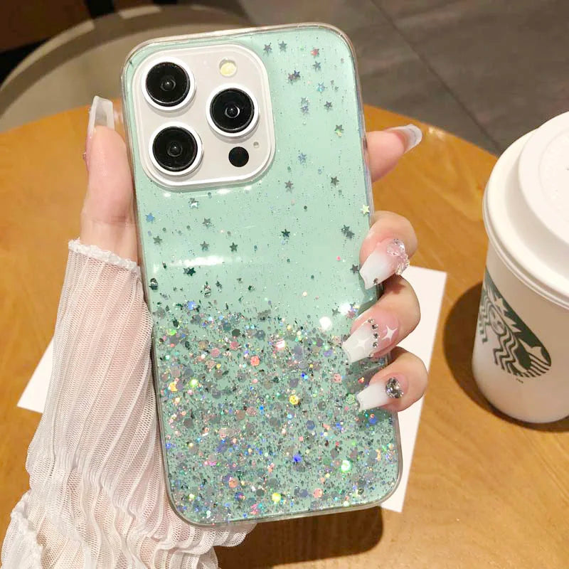 Dream Glitter Silicone Epoxy Soft Case for Samsung S24 ULTRA S23 Plus S25 A05S M54 F54 M34 A25 A15 A35 A55 thin Clear Cover