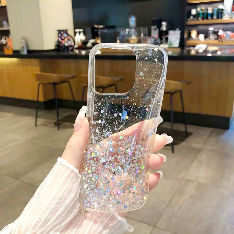 Dream Glitter Silicone Epoxy Soft Case for Samsung S24 ULTRA S23 Plus S25 A05S M54 F54 M34 A25 A15 A35 A55 thin Clear Cover