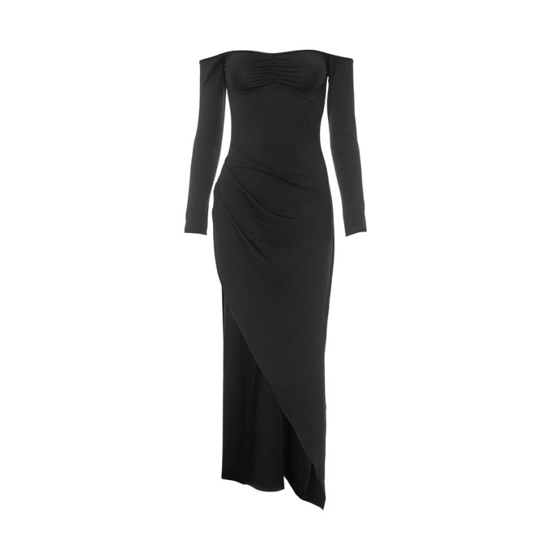 Off Shoulder Maxi Dresses For Women Clothes Black Vestidos Elegantes Para Mujer Long Sleeve Robe Femme High Slit Sexy Streetwear